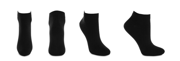 Set with black socks on white background. Banner design