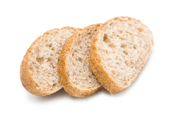 Slice of ciabatta (Italian bread) isolated on white background. Copy space.