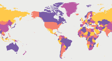 Fototapeta na wymiar World blank map - America centered. High detailed political map of World