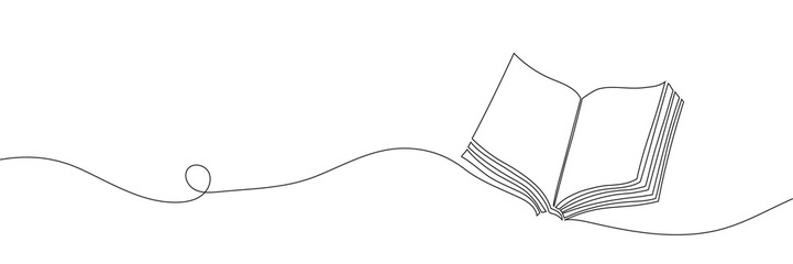 The book is drawn with one line. Modern outline doodles of an open book