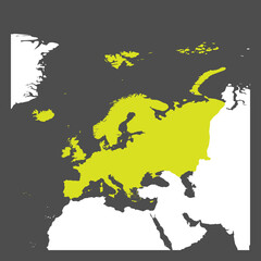 Obraz premium Europe continent green marked in white silhouette of World map. Simple flat vector illustration.