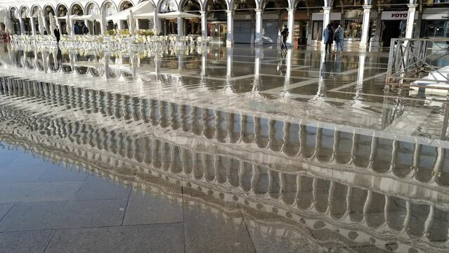 December 2022, Venice, Italy - the high water invades San Marco square