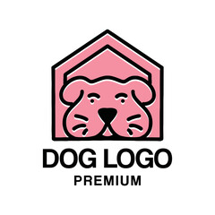 Premium Cute Dog Logo Classic Monoline Design Vector illustration Animal Pet badge symbol icon