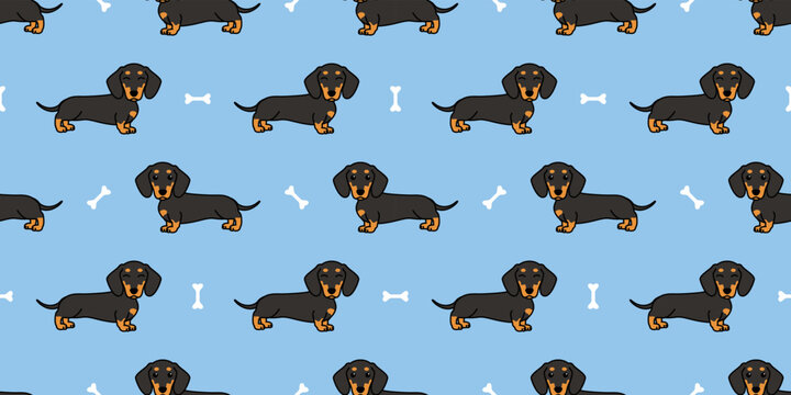 Cute dachshund dog cartoon seamless pattern, vector illustration
