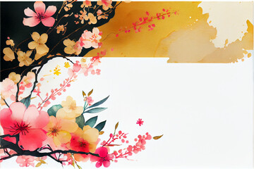 新春・成人式・卒業式の為の、桜をモチーフにした水彩メッセージカードフレーム
