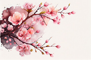 Obraz na płótnie Canvas 新春・成人式・卒業式の為の、桜をモチーフにした水彩メッセージカードフレーム