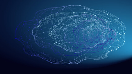 The background on which is depicted a multi-level wavy sphere, all in blue tones, in vector.