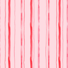 Watercolor pink stripe seamless pattern. Hand drawn abstract texture.
