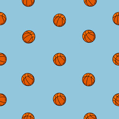 basketball print for textiles. Seamless pattern with basketball ball, text and grunge texture.