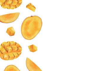 マンゴーの背景素材の水彩風イラスト