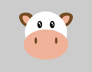 Cow cute. baby cow vector with cute face on isolated background, milk producing mammalian animal