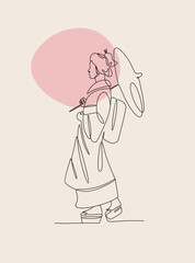 Hand Drawn Line Art Japanese Geisha.
