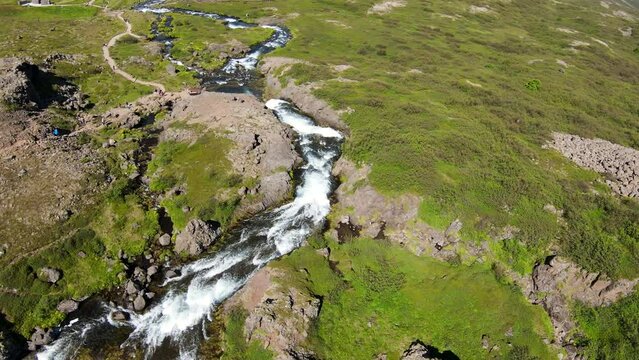 Flying over Dynjandi waterfall FPV view.