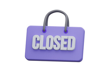 Shop Closed Sign isoled white backgorund. 3d rendering