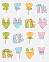 Collection of Valentine Day stickers. Bullet journal stickers, planner, scrapbook stickers design.