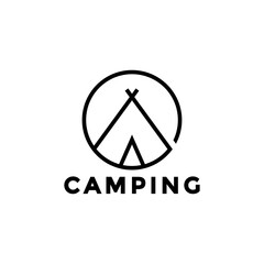 Tent camping logo vector line style, simple and minimalist camping logo