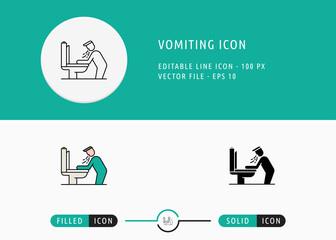 Vomiting Icon Isolated on White Background. Virus Allergy Symptoms Thin Line Symbol Stock Vector Illustration For Mobile App And Web Design.