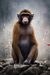 Obraz premium Monkey on the rocks concept art. Generative AI Art