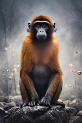 Obraz premium Sad monkey on the rocks concept art. Generative AI Art