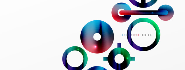 Minimal geometric abstract background. Shiny and glossy circle, line and round shapes design. Trendy techno business template for wallpaper, banner, background or landing