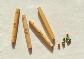 Korean traditional game 'Yut' on the pure cotton. Holiday background.
