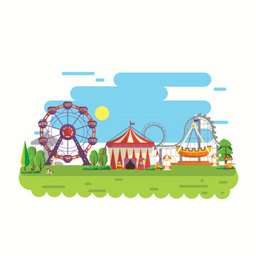 Stock Illustration of Flat design circus and carnival banners, headers, poster, background