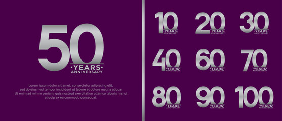 set of anniversary logo style silver color on purple background for special moment