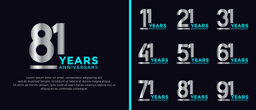 set of anniversary logo style silver and blue color on dark background for celebration