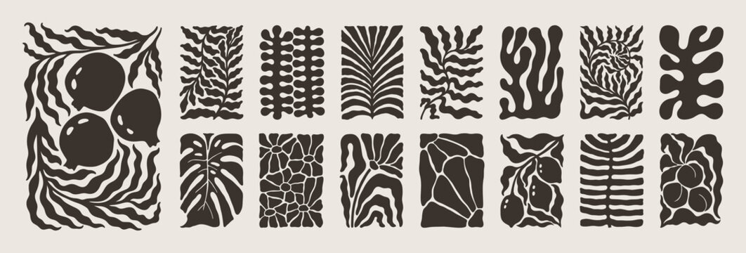 Abstract Matisse Floral Posters Set. Modern Botanical Background in Minimal Style. Trendy Groovy Vector Illustration - Powered by Adobe