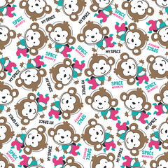 Vector illustration of cute cartoon astronauts little monkey in space, Can be used for t-shirt print, Creative vector childish background for fabric textile, nursery wallpaper and other decoration.