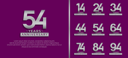 set of anniversary logo style silver color on purple background for celebration