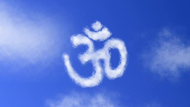 Ohm or Hindu Symbol Animation on Cloud Blue Sky