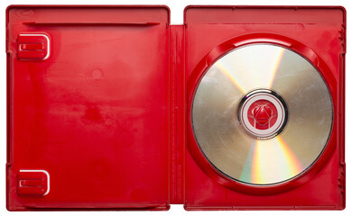 CD game case red vintage with disc png isolated on transparent background