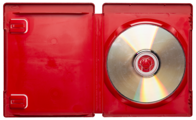 CD game case red vintage with disc png isolated on transparent background