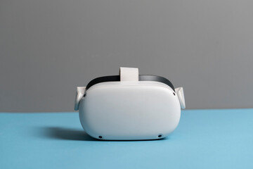 a black and white virtual reality googles, modern technology device