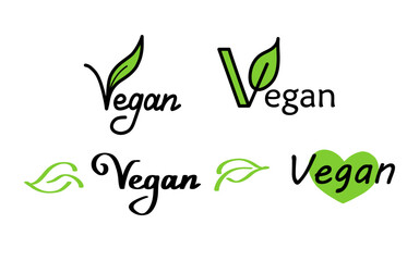 Vegan handdrawn text green vector lettering illustration. Calligraphy Vegan illustration