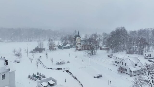 The Swedish Lutheran Church in winter snowfall Monson Town