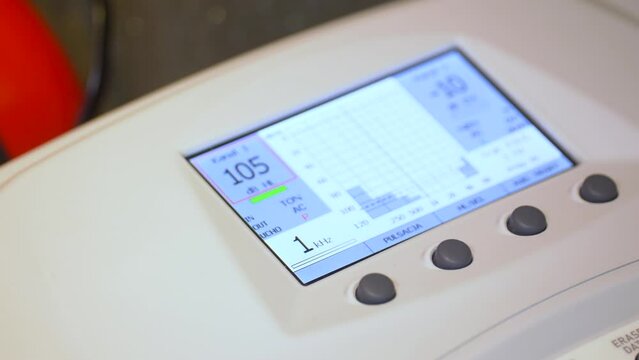 Hearing test machine completing evaluation on patient displaying testing &ndash; 4k
