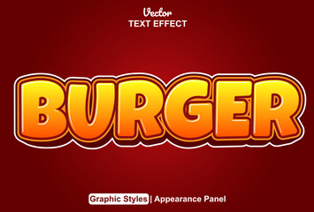 burger text effect with graphic style and editable.