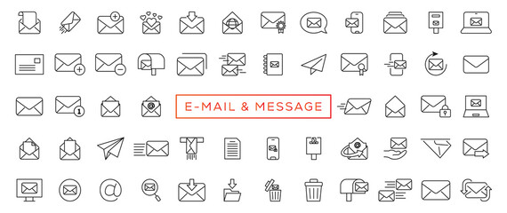 Mail message line icons. Newsletter, E-mail, Correspondence. Communication linear icon set. Quality line set