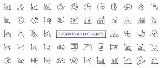 Growing bar graph icon set. Business graphs and charts icons. Statistics and analytics vector icon. Statistic and data, charts diagrams, money, down or up arrow - obrazy, fototapety, plakaty