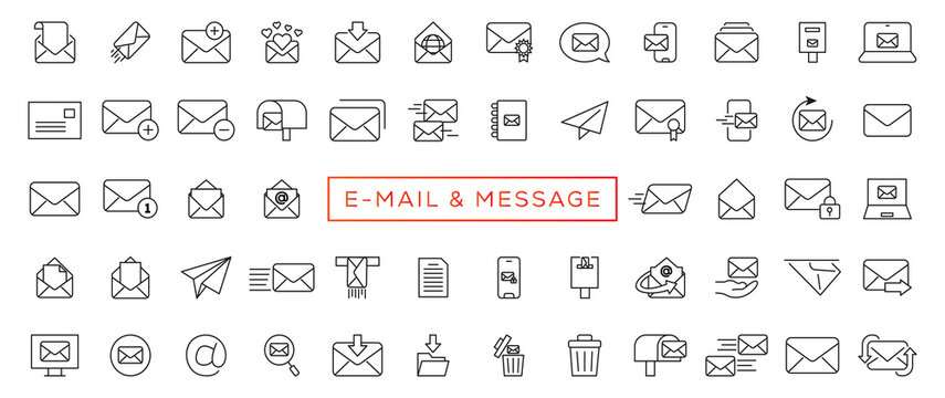 Mail Message Line Icons. Newsletter, E-mail, Correspondence. Communication Linear Icon Set. Quality Line Set