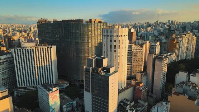 drone buildings copan sao paulo city sunset center city ipiranga 165 constructions  aerial shot