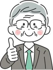 グッドサインをする、年配ビジネスマンのイラスト