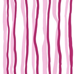 Hand drawn seamless pattern with red pink striped lines on white background. Simple minimalist stripes, wonky geometric abstract fabric print, mid century modern style, warm colors.