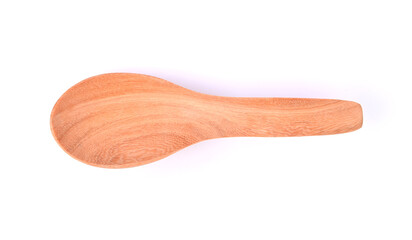 wooden spoon on white background. Top view