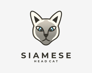 Head Siamese Cat Kitten Feline Portrait Closeup Cartoon Character Mascot Playful Vector Logo Design