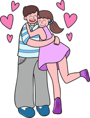 Hand Drawn couple men and women hugging illustration