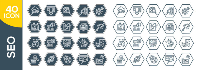 SEO optimization icons. Set of line icons. Achieving results, brand manager. SEO concept. Vector illustration can be used for topics like internet, marketing.SEO Optimization 