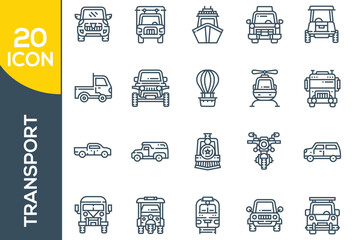 Rail transport Icons, Monoline concept The icons.train and railways icon set. intercity, international, freight trains, linear icons. Line with editable stroke.Rail Transport Icons, Monoline concept.